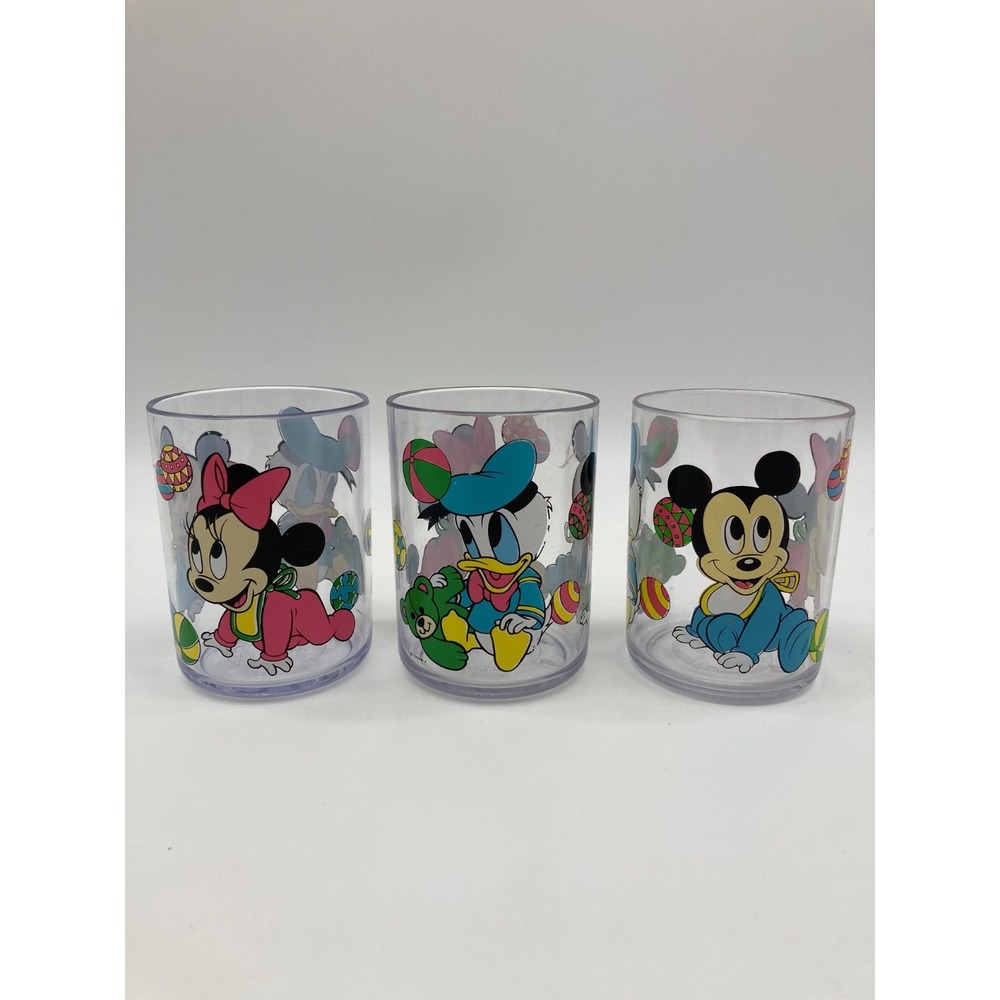 Vintage Baby Disney Easter Plastic Tumblers Mickey Minnie Donald Set of 3